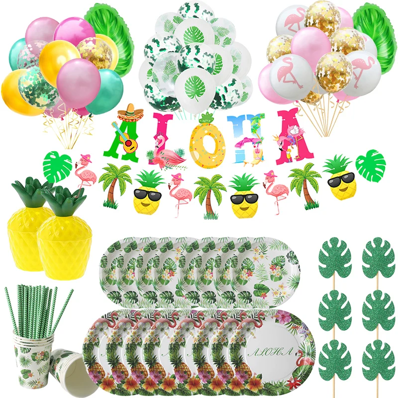 

Hawaii Tropical Party Decoration Supplies Aloha Palm Leaf Pineapple Flamingo Balloons Summer Fruit Beach Party Gift Party Decor