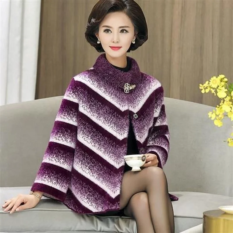 

Plus Size Middle-aged Women Coat Winter Long Sleeve Thick Mother Wear Imitation Mink Velvet Stand Collar Cardigan Jacket X293