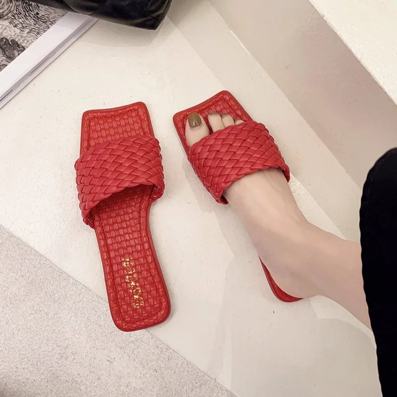 

Shoes Women Square Toe Female Slippers Slides Soft 2021 Flat Rome Basic PU Female Shoes Slippers Flat Square Toe Slides 2021 So