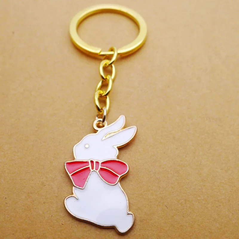 

Personality Creative Keychain Waist Bag Pendant Rabbit Red Collar Combined With Gold Keychain Car Gift Pendant Key