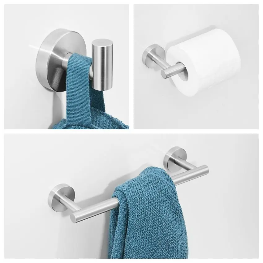 

Matte Black 3-Piece Set Bathroom Accessories 304 Stainless Steel Wall Mount Toilet Paper Holder Towel Bar Ring Robe Hook