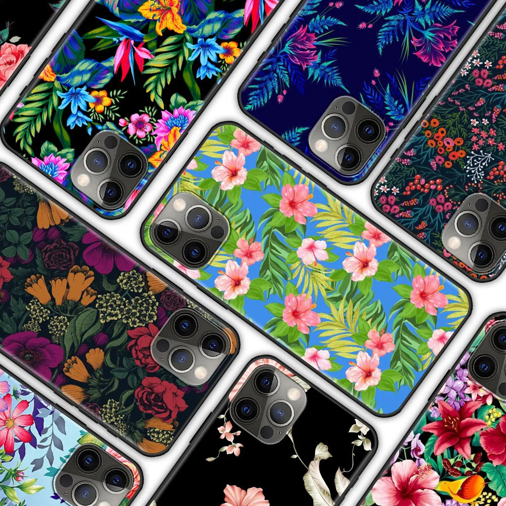 

Hot Tropical Flowers Colourful Phone Case for iPhone 11 7 XR 12 Pro Max X 6S 12 Mini XS 5 6 7 8 Plus 5S Soft Silicone Cover Bag