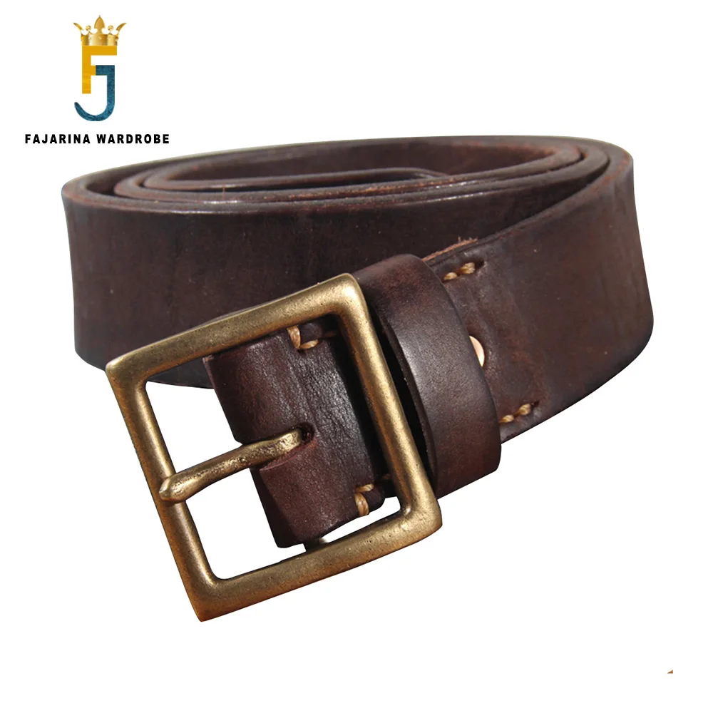 FAJARINA Unique Design Men's Retro Personality Men Thickening Solid Brass Metal Pure Layer Cowhide Jeans Belt Leather N17FJ1021