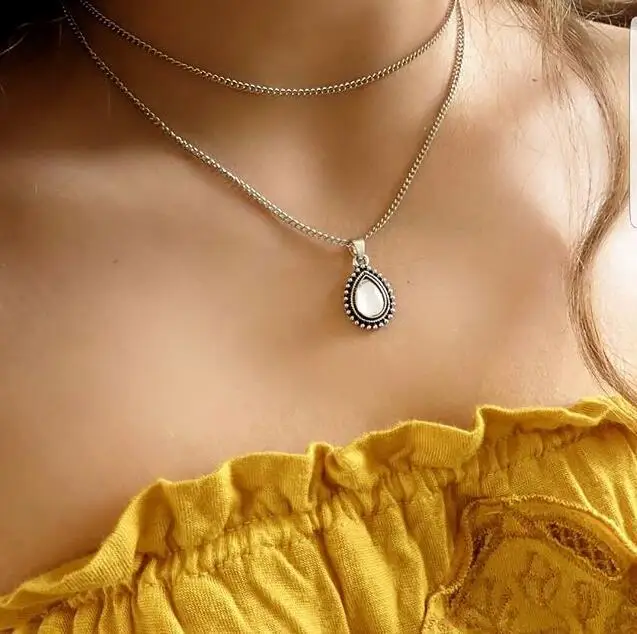 1 ожерелье с двойным рожком полумесяцем в виде капель воды Чокеры стиле бохо