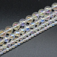 natural ab color snow faceted cracked crystal stone beads rainbow plated round beads for jewelry making diy bracelet 46810mm