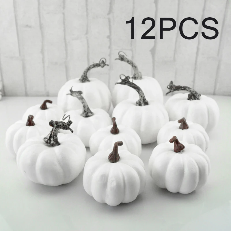 

6/12Pcs set Halloween White Artificial Pumpkins Harvest Fall Harvest Thanksgiving Home Decor Photography Props