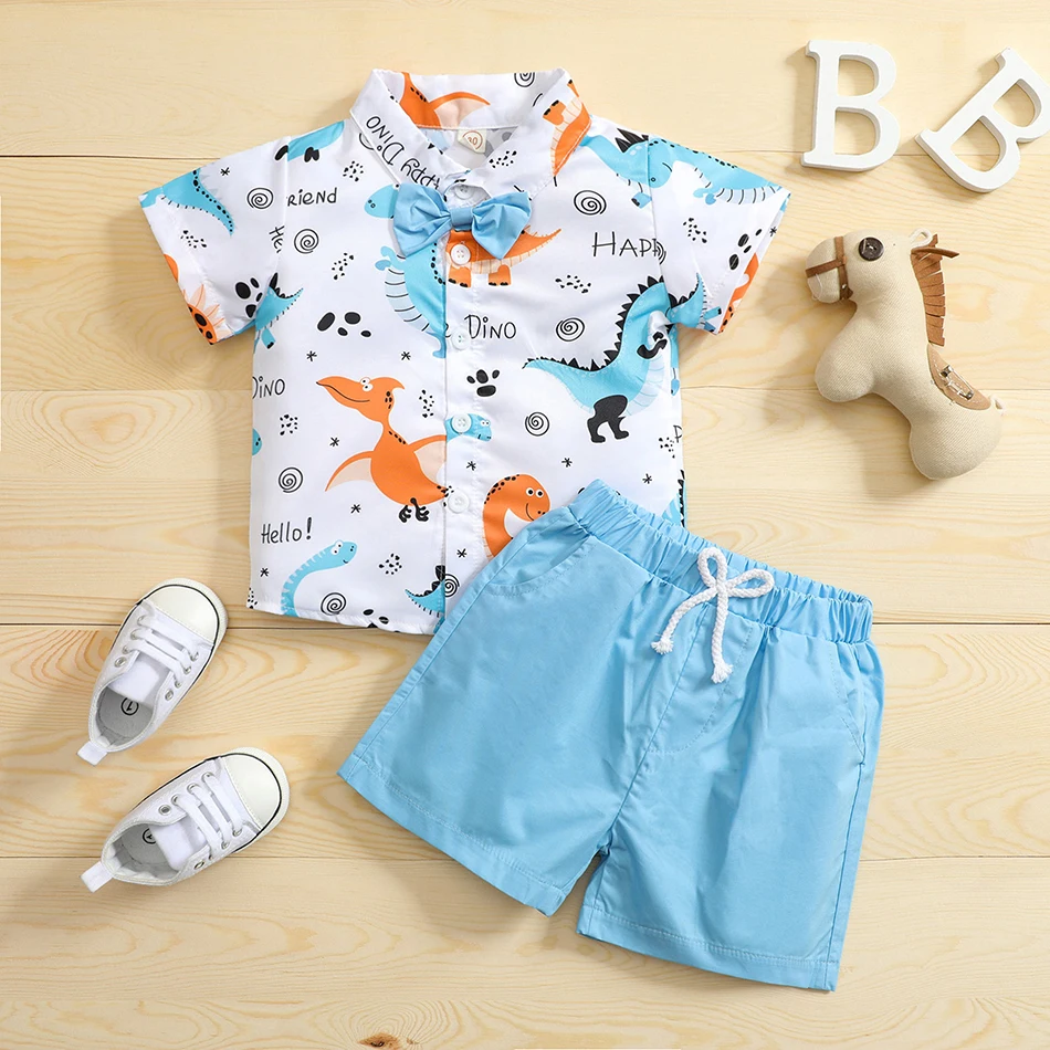Boys Outfit Clothing Sets Summer Dinosaur Print Top + Shorts Kids Clothes 2Pcs Children's Fashion Costume