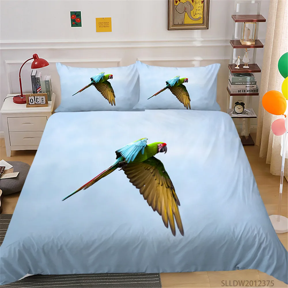 

3D Luxury Duvet Cover Set Flower Colorful Bird Printed Bedding Set Lifelike King Queen Size Home Decor for Kids Adult 2/3 Pcs