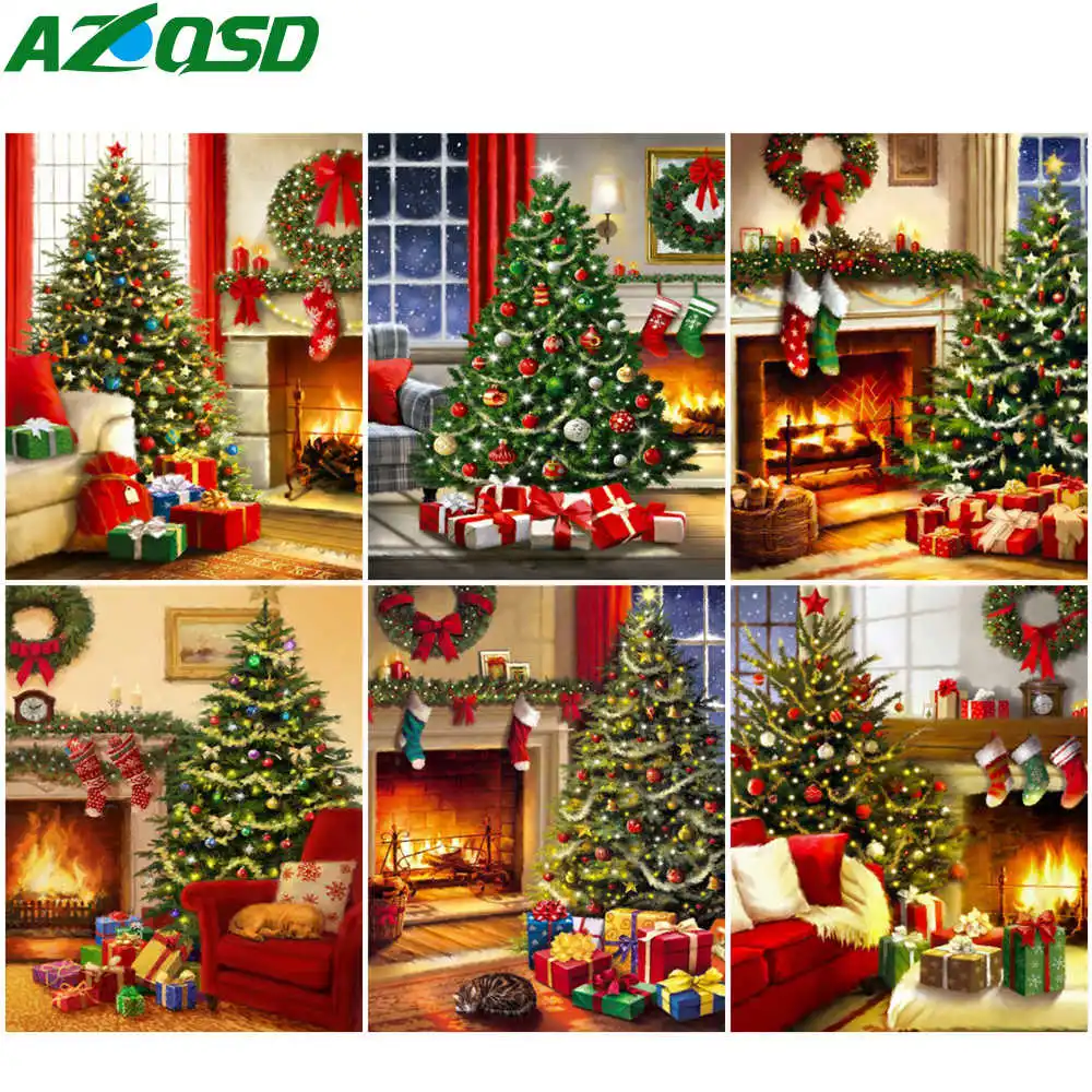 

AZQSD Paint By Number Christmas Tree HandPainted Coloring By Numbers Landscape Kits Drawing Canvas DIY Unframed Decoration