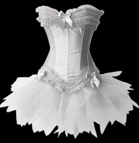

White Burlesque Lace Up Corset Bustier TUTU Skirt Lolita FANCY DRESS S-2XL