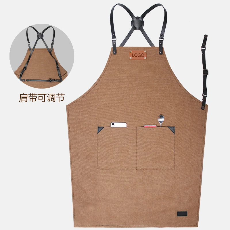 

Women's fashion cotton thick canvas apron custom printed logo
