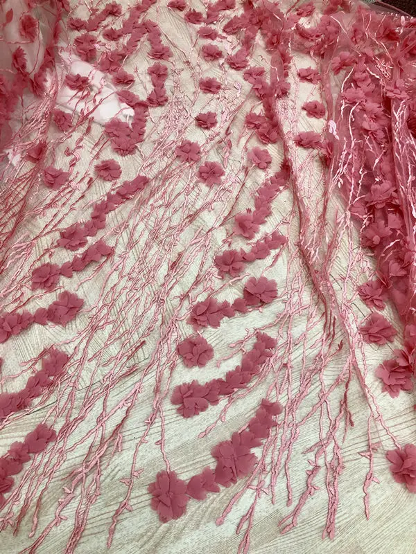 light pink Последняя фиолетовая африканская кружевная ткань высокого качества благородная ручная работа нигерийская 3D Цветочная Тюлевая кружевная ткань для нигерийских вечерние платья - Цвет: light pink