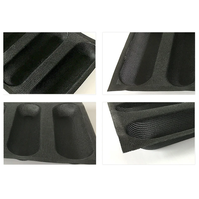 Черная прессформа для хлеба 4 полости силиконовая форма длинный квадрат багет