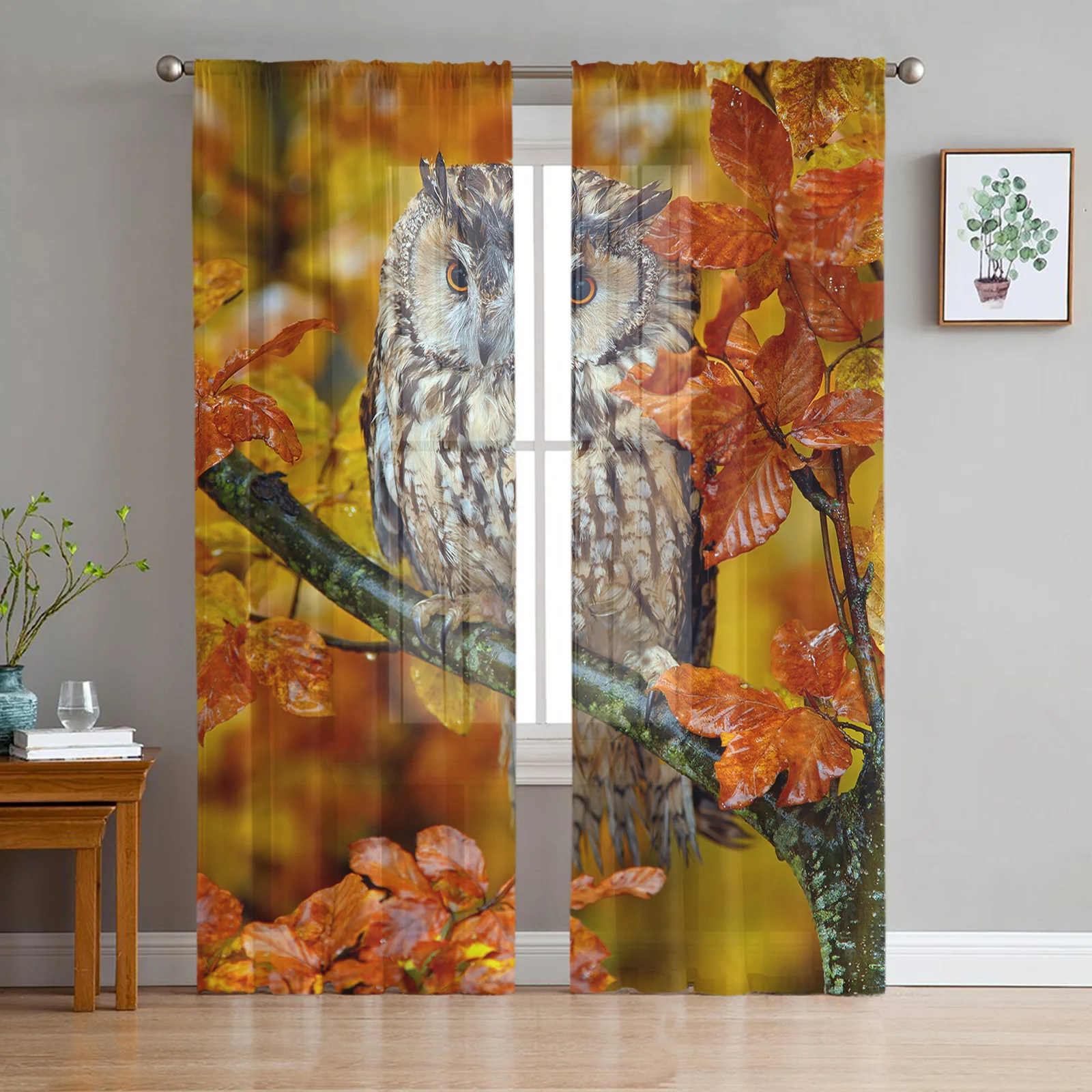 

Animals Owl Maple Leaf Curtain Window Tulle For Living Room Bedroom The Kitchen Window Treatment Decorations Curtains