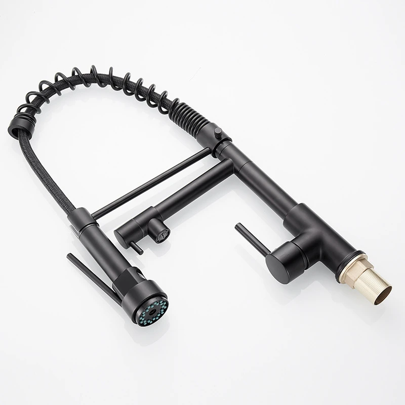 

Kitchen Faucet Pull Out Sprayer Dual Spout Double Water Spring Tap Brushed Hot and Cold Single Hole Rotary Pull Kitchen Tap