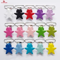 wholesale 10 pcs enamel star shape metal baby pacifier clips holders suspender clips dummy clip holder chain plastic insert