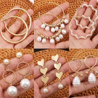 charmsmic korean style geometric drop earrings for women lady round circle pearl dangle earrings daily jewelry decoration