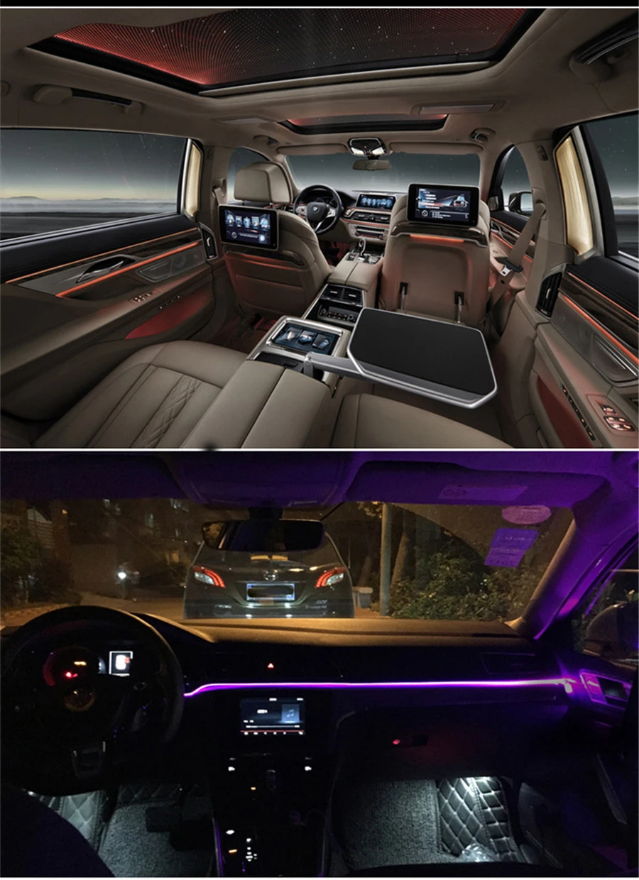 10 м RGB волоконно-оптические атмосферные лампы 8 лампа источник салона автомобиля окружающий светильник декоративная приборная панель дверь управление приложением