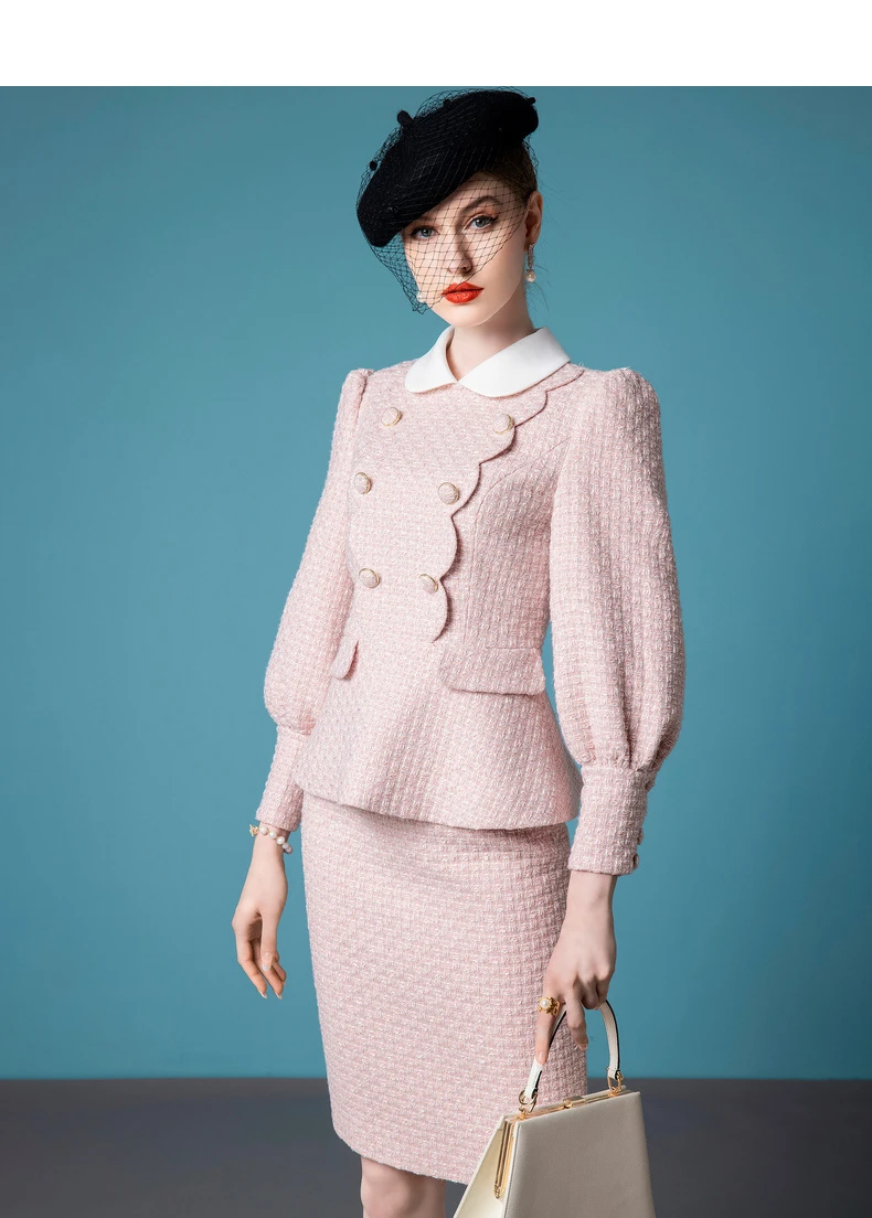 

Tailor Shop Custom Made Mother of The Bride Gown Outfit for Wedding guest dress pink tweed top and skirt