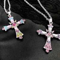 fashion silver color cross virgin pendant necklace y2k style jewelry full zircon crystal necklace women lady girls party jewelry