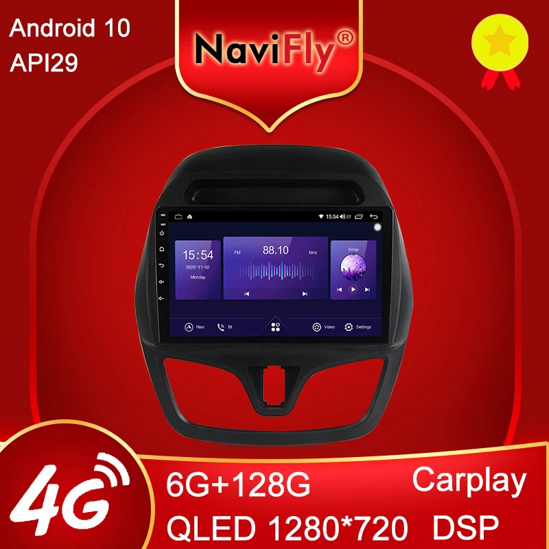 comprar Navifly 6gb + 128gb 8 Núcleo Carplay Qled 1280*720 Android 10.0 Rádio Gps Carro Muletimedia Player Para Chevrolet Spark Beat 2015 2017