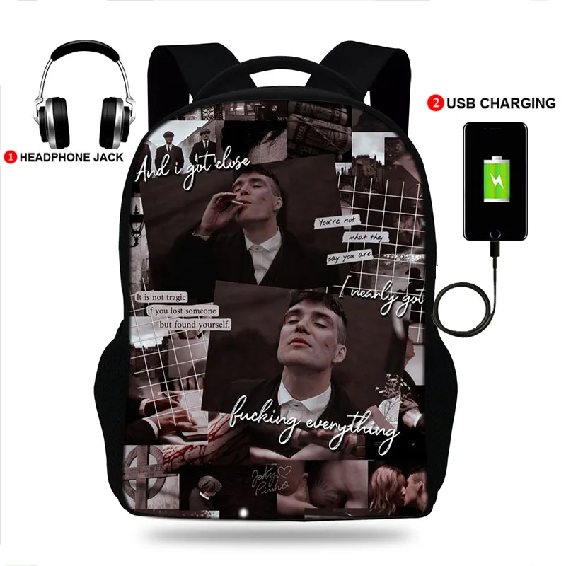

Peaky Blinders Print School Bags USB Charge backpack for Teenagers Student Travel Backpack Shoulder Bag Laptop Bolsa Escolar