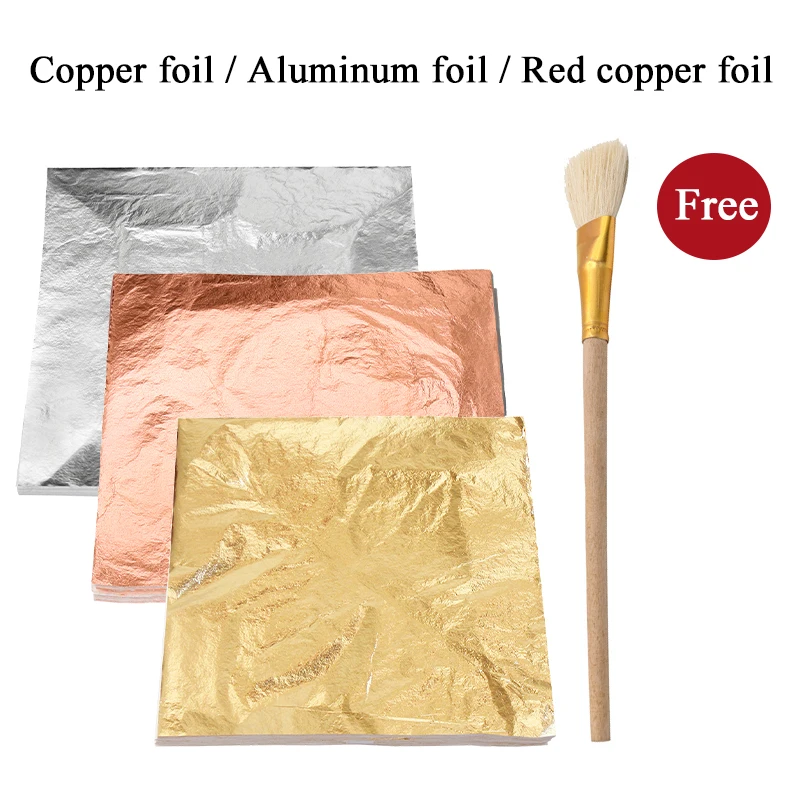 

Imitation Gold Leaf Paper Copper Aluminum Leaf Gold Foil Sheets Gilding for Arts Crafts Gilded Home Decoration 100pcs 14x14cm