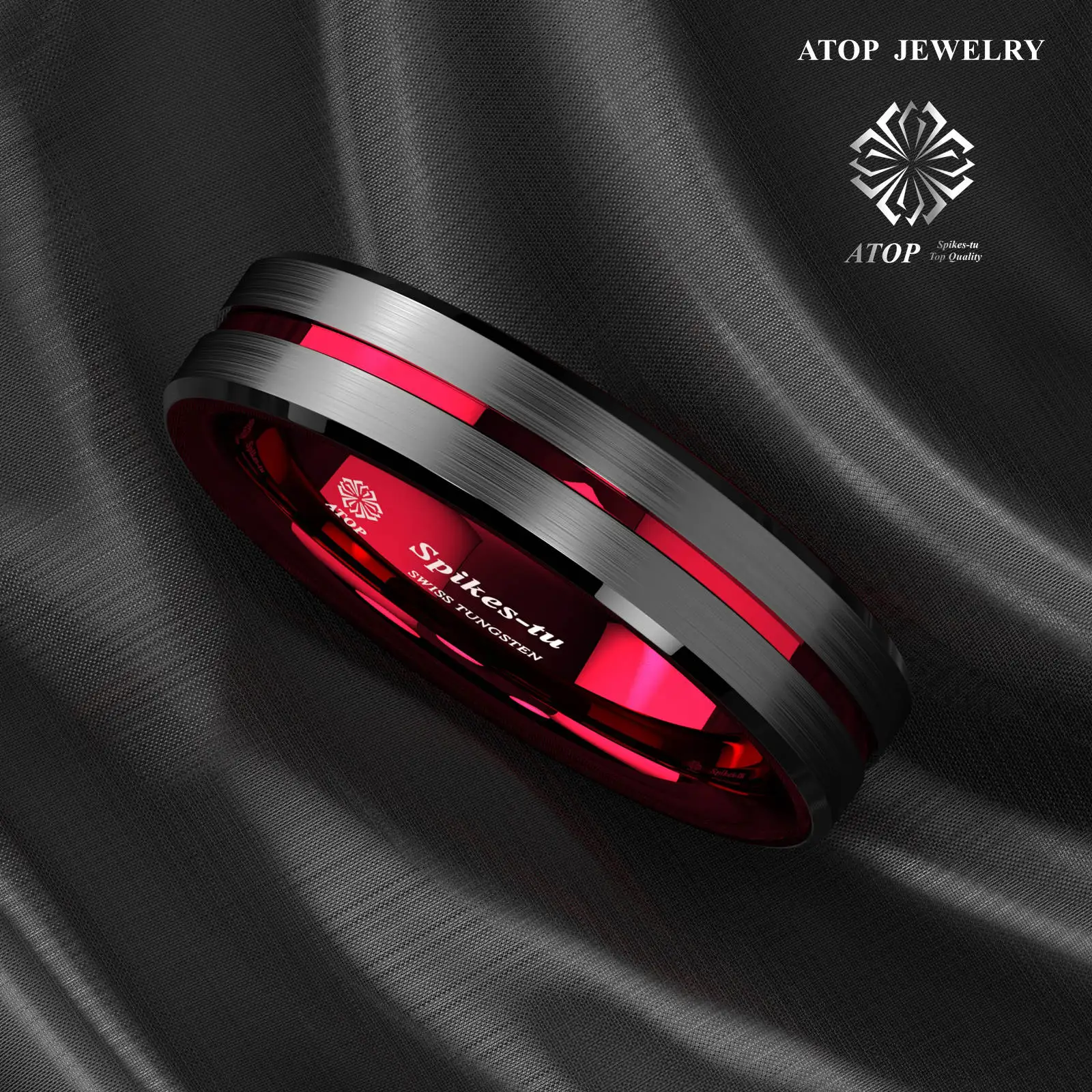 Черное тонкое обручальное кольцо из карбида вольфрама 6 мм красная линия мужские