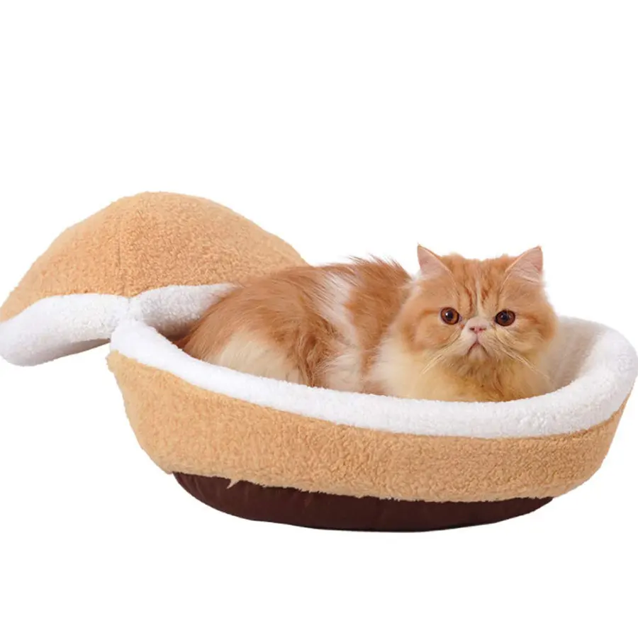 

Симпатичный плюшевый спальный мешок в виде гамбургера для кошек, съемный теплый спальный мешок для кошек на осень и зиму, теплый домик для к...