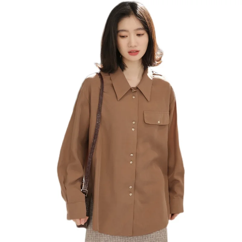 

Korean Style Turndown Collar Blouses Women Full Sleeve Elegant Shirt Female Loose Casual Chic Minimalist Ladies Long Shirts