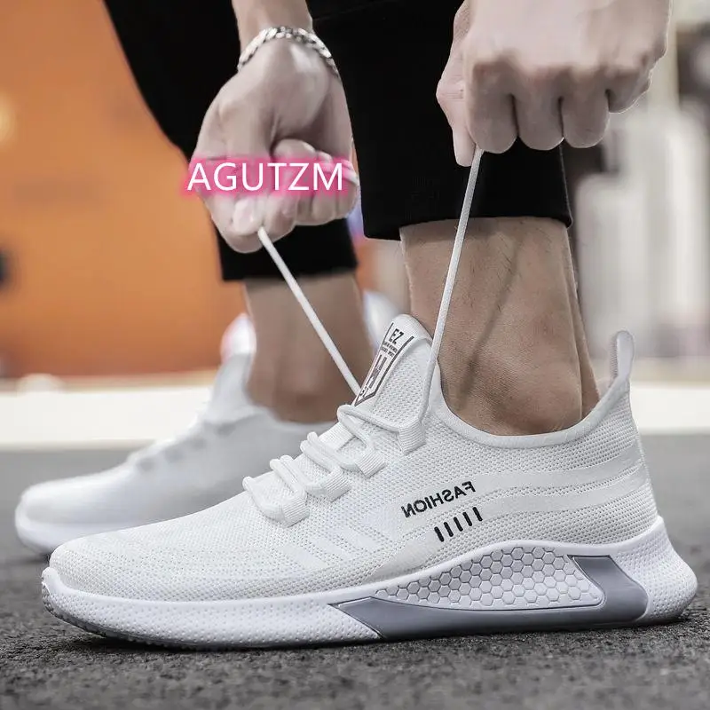 

New flying woven sports shoes, men's fashion running shoes, all-match student shoes, trendy shoes, men's shoes, white shoes