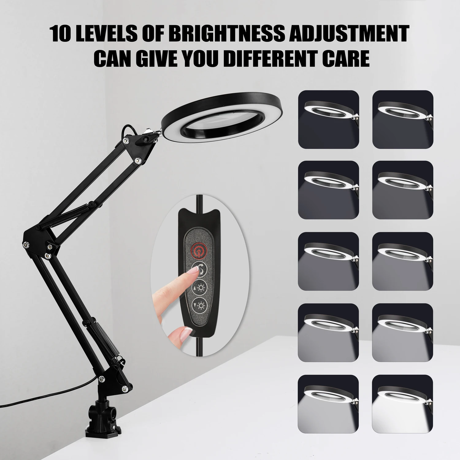 

Magnifier Desk Lamp Foldable Professional 5X Magnifier LED Light Reading Lamp with Three Dimming Modes for Skincare Beauty Tool