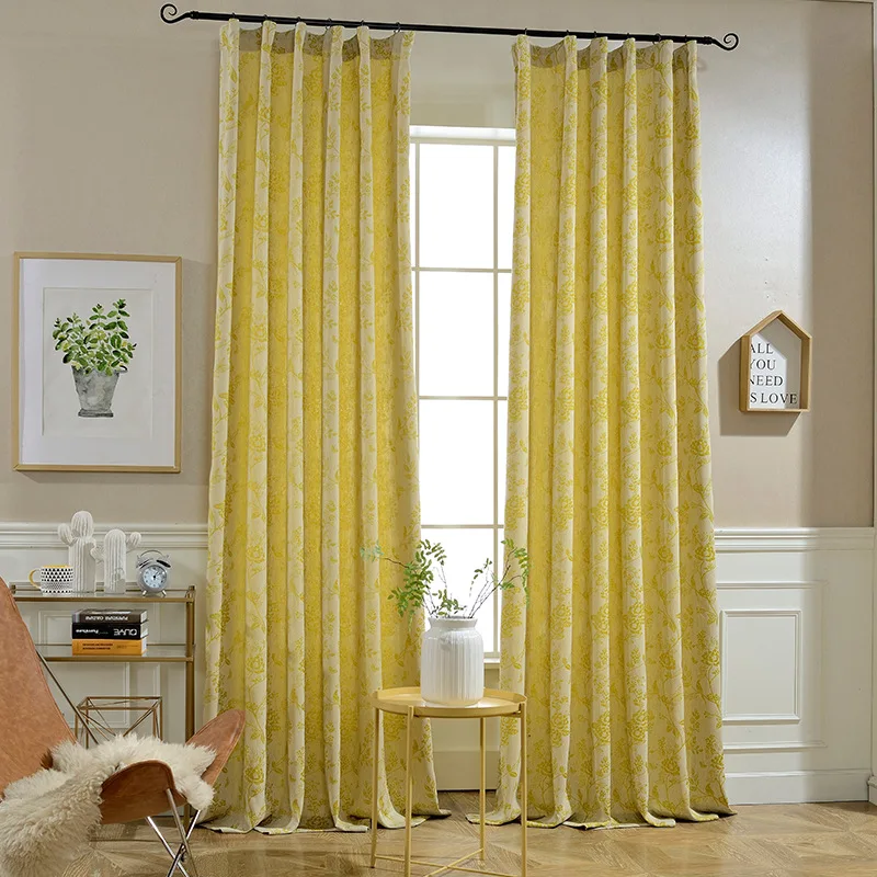 

Yellow Retro Rose Flower Cotton Linen Curtains for Living Room Bedroom Study Jacquard Curtains Chinese High-end Curtains Custom