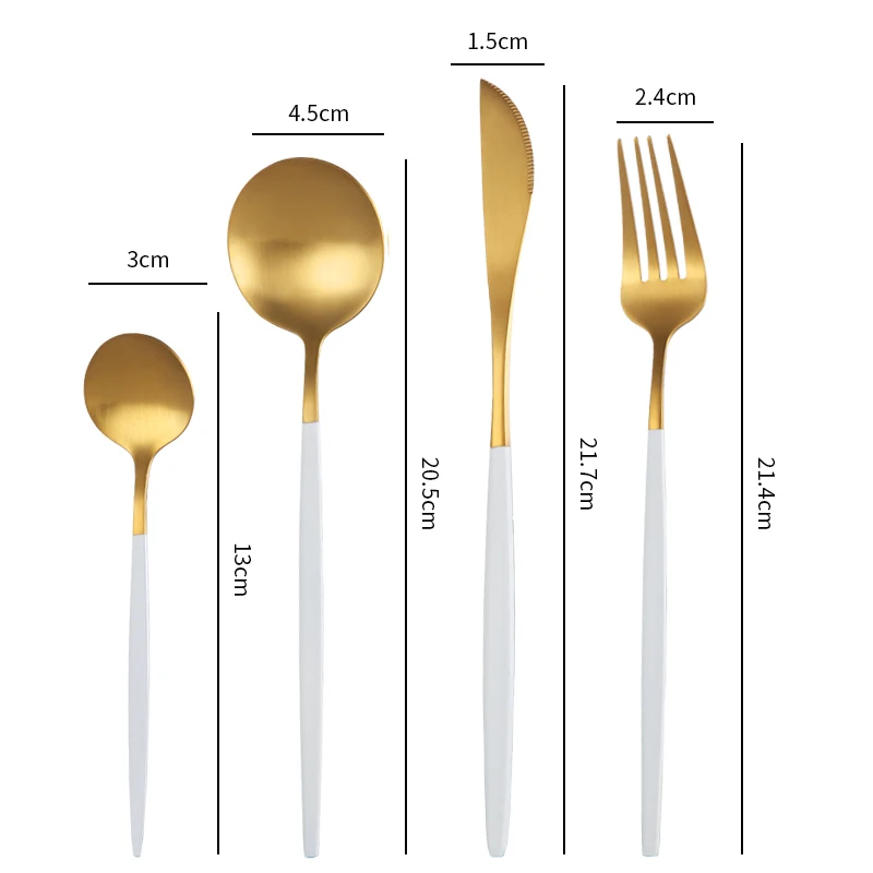 

24Pcs/Set White Gold Dinnerware Sets Stainless Steel Matte Cutlery Set Knife Fork Spoon Flatware Set Kitchen Pink Gold Tableware