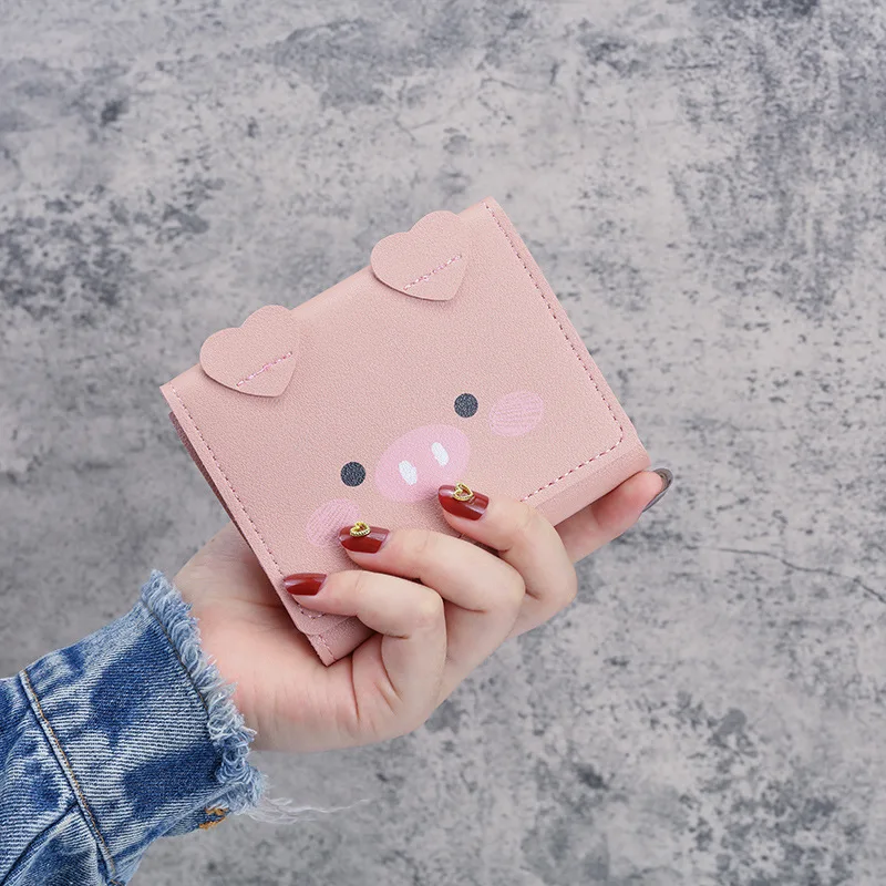 

Soild Short Tri-fold Cute Pink Pig PU Leather Wallet ID Credit Card Holder 2021 New Cute Pig Small Wallet Women Leather Red