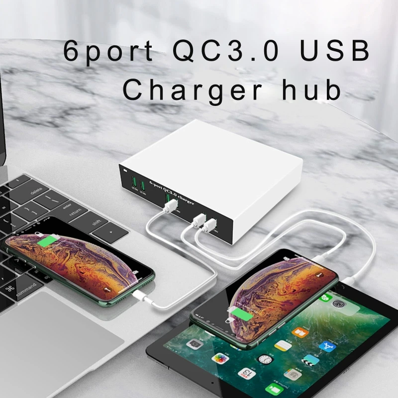 

Универсальное сетевое зарядное устройство с 6 USB-портами и поддержкой быстрой зарядки, 18 Вт, 3,0