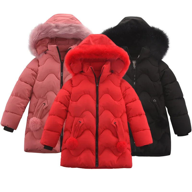 

2020 Mid-length Wavy Cotton Jacket Winter Coat Hooded Solid Jacket For Girls New Childrens Jacket Childrens Clothing 1-8 Years