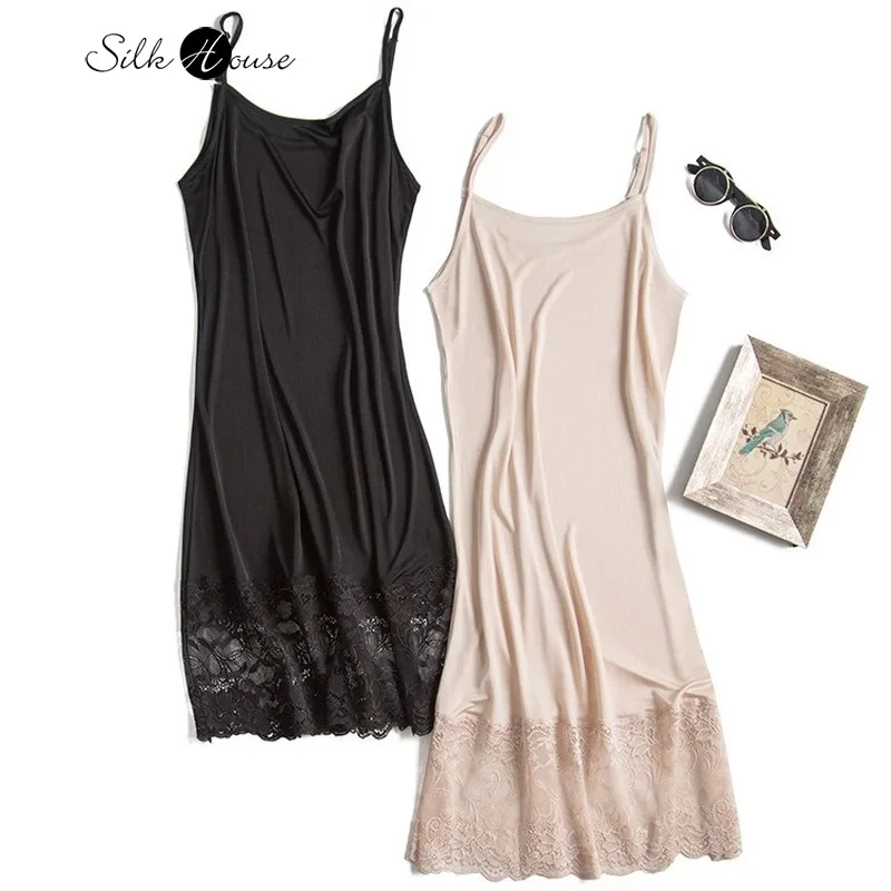 

Mulberry Silk Knitted Silk Dungaree Dress Slip Dress Lace Bottom Skirt Long Nightdress Women's 2020 Fashion New Style