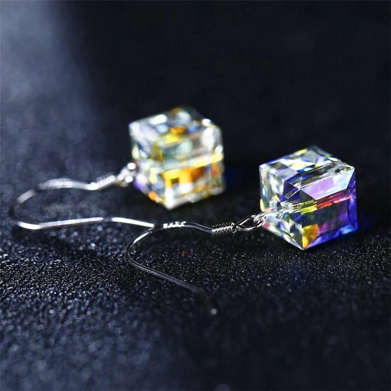 

Fashion Jewelry Super Shining S925 Silver Austrian Crystal square Earrings European and American Style Wedding Accessories Women