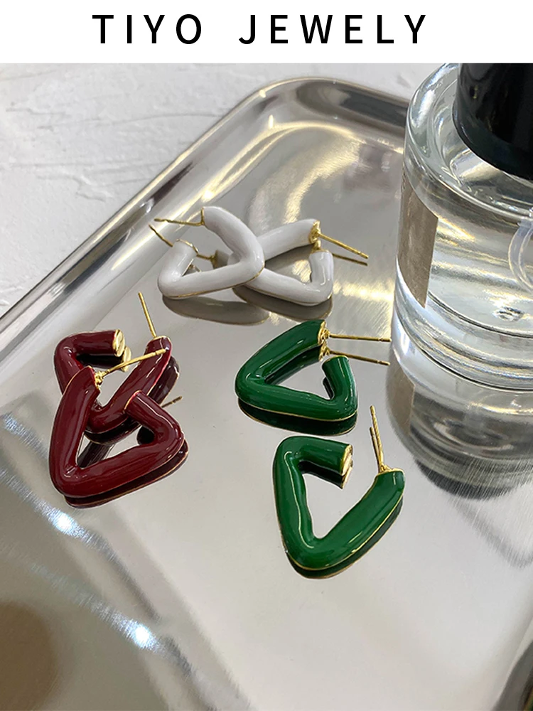

TIYO Fashion Jewelry Triangle Earrings Popular Design Geometric Red Green White Cream Drop Earrings For Girl Lady Party Gifts