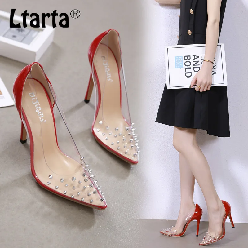 Женские туфли лодочки на высоком каблуке 12 см с заклепками|Боссоножки и сандалии|