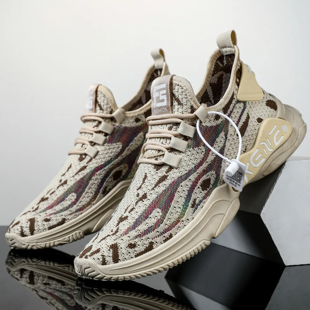 

New Men's Shoes 2021 Spring Breathable Student Running Shoes Flying Woven Sports Shoes