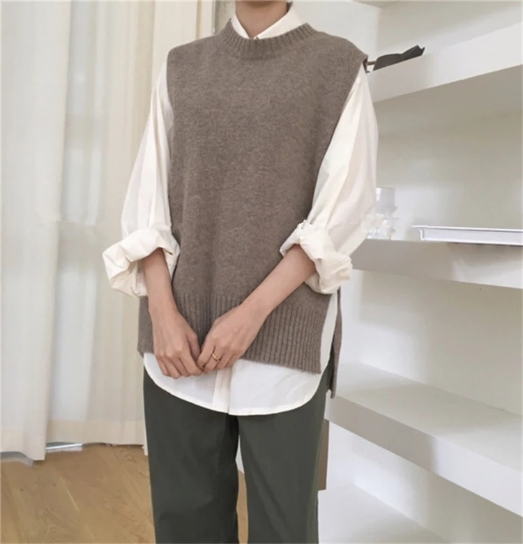 Повседневный женский жилет с круглым вырезом вязаный литературный ретро дикий