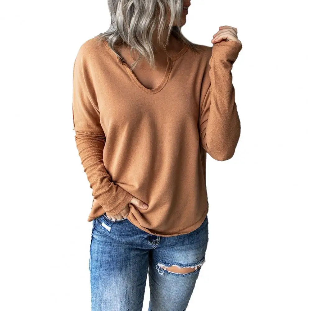 

Блузка женская однотонная с V-образным вырезом и длинным рукавом