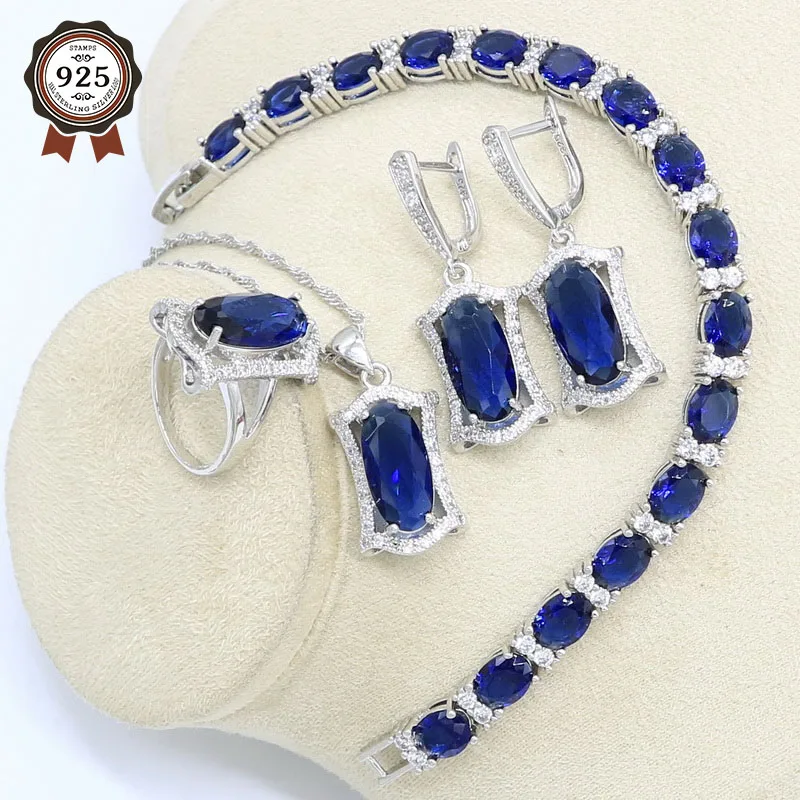 Геометрический синий полудрагоценный серебряный цвет набор украшений для