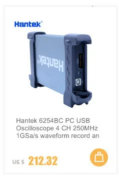 Hantek PC USB портативный осциллограф 20 МГц-200 МГц 2 канала 48 мс/s-250MSa/С осциллограф 6022BE/6052BE/6082BE/6102BE/6212BE
