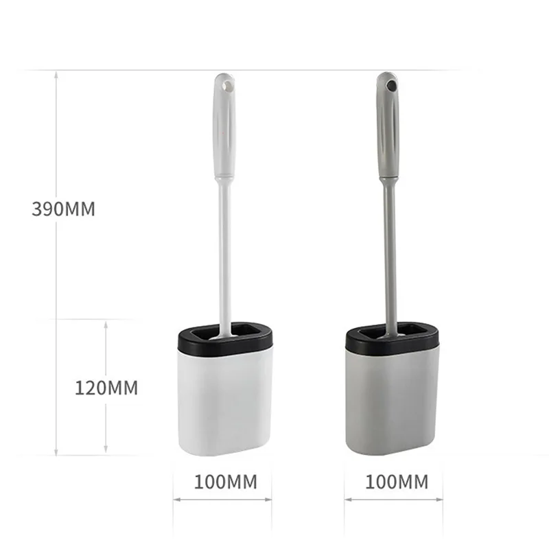 

Silicone Toilet Brush Flat Head Flexible Soft Bristles Brush With Quick Drying Holder set for Bathroom Accessory Tools