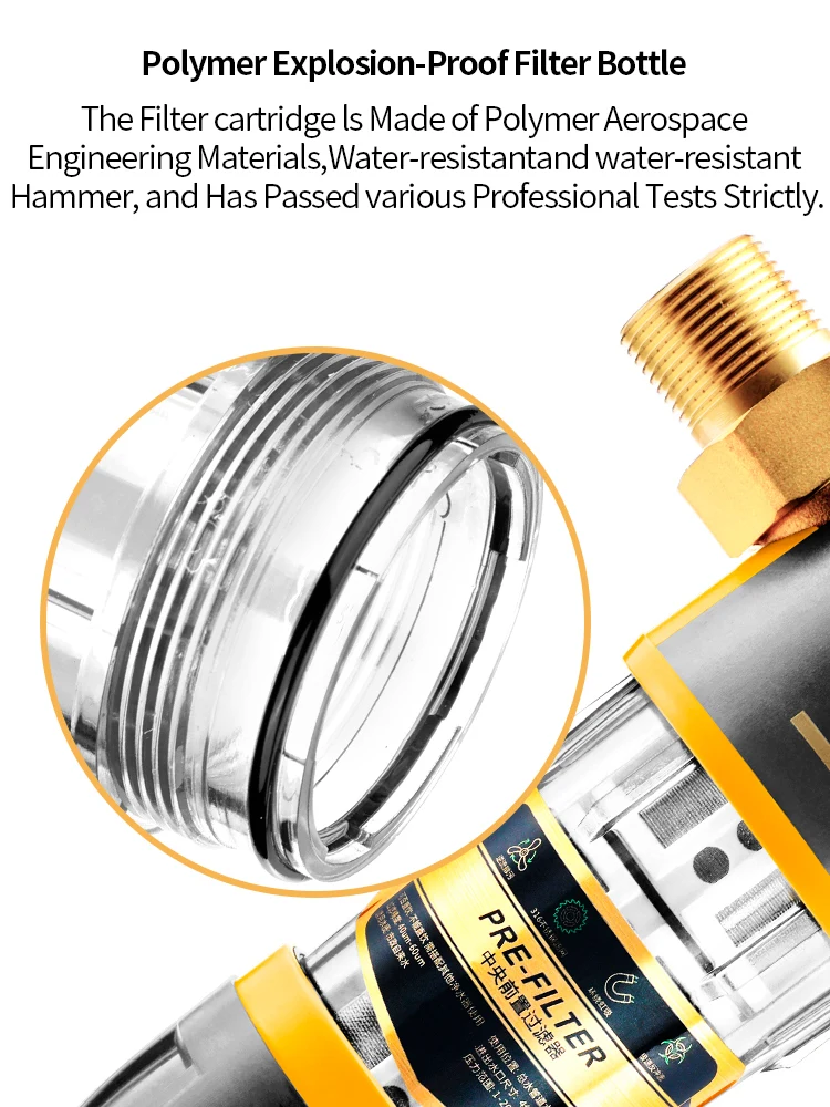

Central Sediment Water Filter Whole House Pipe PreFilter Water Purifier 40um Siphon Backwash 3T/h Brass 1" MNPT + 3/4" FNPT