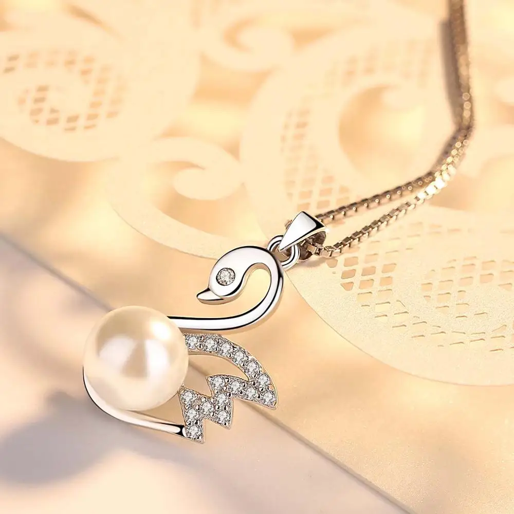 BOSCEN 925 Sterling Silver Pearl Pendant Necklace For Women Valentines Gift Swan 2019 Simple Temperament Elegant Romantic | Украшения и