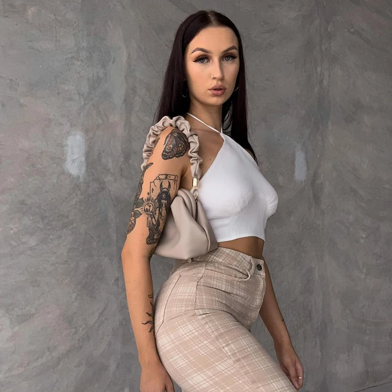 

IAMSURE Backless Halter Top Sexy Slim Sleeveless Crop Top Party Night Club Wear Casual Backless Tank Tops Women 2021 Fashion 90S